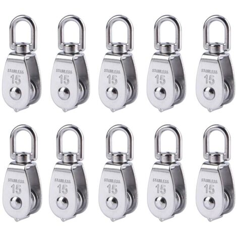 Ede 10 pièces en acier inoxydable câble métallique grue poulie bloc m15 grue de levage crochet pivotant simple poulie bloc fil suspendu roue de remorquage