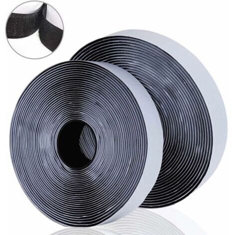 Ede 10M Bande Agrippantes Adhésives Rubans Adhésifs Bande Ruban Scratch Autocollant Moustiquaire Hook Loop Rouleau Scratch Autoadhésif pour moustiquaire fenetre, Noir, 10m x 2
