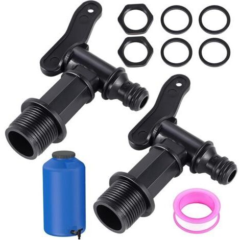 Ede 2 Pièces Robinet Cuve Plastique, Robinet Recuperateur Eau de Pluie 3/4, Robinet Exterieur Jardin, Robinet de Baril de Pluie Robinet Bidon, Robinet Reservoir Eau de Pluie pour Maison Jardin Irrigat