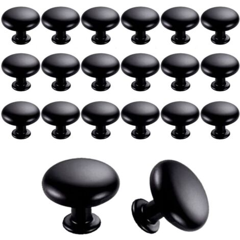 Ede 20 poignées de porte, poignées de tiroir, 30 mm, poignées vintage, boutons pour meubles et placards de cuisine (noir)