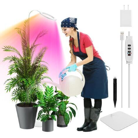 Ede 72 LED 5V2A lampe pour plantes à spectre complet, tuyau flexible réglable à 360° Grow Light, prise européenne, minuterie automatique 3/9/12, tige télescopique 11.8-59 inch(blanc)