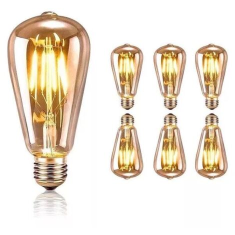 Ede Ampoule LED E27 Vintage, Ampoule Edison Filament ST64 Décorative , Blanc Chaud, 4W Equivalent à 40W Incandescente, Lampe Décorative Antique Rétro pour Maison Restaurant Café Bar, Lot de 6