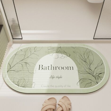 Ede Boue de diatomées parfumée couleur matcha 40 x 60 cm Tapis de salle de bain ovale antidérapant, tapis absorbant pour l'entrée des toilettes, tapis ménager en terre de diatomées