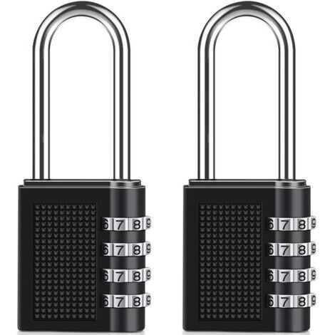 Ede -Cadenas à Combinaison Manille Longue [2 Pièces], 4 Chiffres Serrure Combinée, pour Casier de Gym à L'école, Remise, Clôture (Noir)
