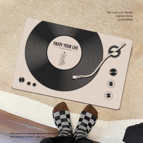 Ede Disque vinyle - 4 5080cm (terre de diatomées) Tapis de sol rétro en terre de diatomées, inspiré des cassettes audio et des disques vinyles. Tapis de salle de bain antidérapant, tapis de porte de s