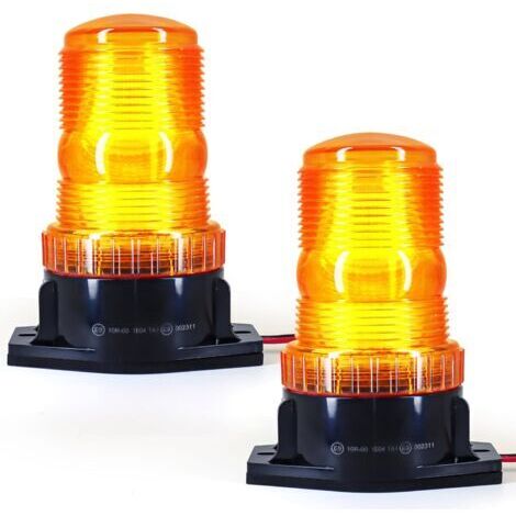 Ede Ensemble de 2 gyrophares LED orange rotatifs, feux stroboscopiques clignotants 10-80V pour camions et tracteurs.