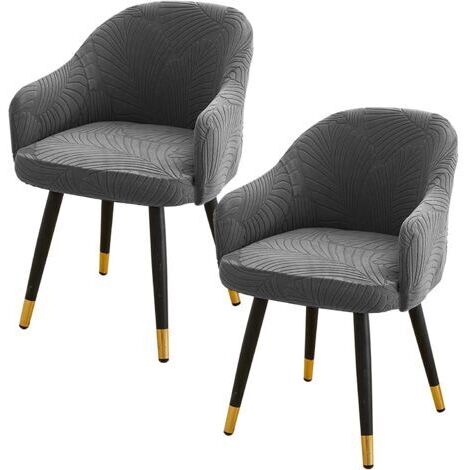 Ede Ensemble de 2 housses de chaise avec accoudoirs, amovibles et lavables, pour salle à manger, cuisine ou salon, gris foncé.