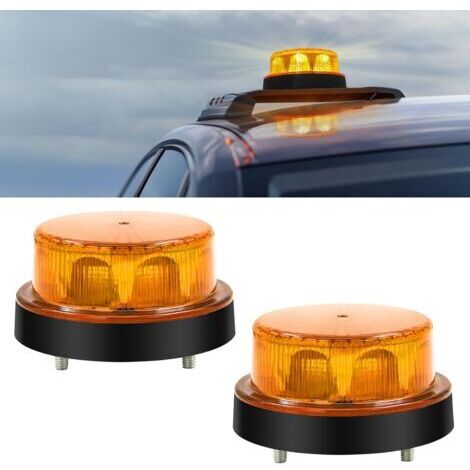 Ede Ensemble de 4 gyrophares LED rotatifs, 12-24 V, feux stroboscopiques ronds, 2 modes de clignotement, pour voiture, véhicule, camion, remorque, fourgonnette