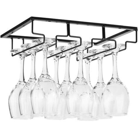Ede Étagère à verres à vin sous meuble - Porte-verres en métal avec vis, étagère de rangement à 3 niveaux en acier inoxydable pour cuisine, bar, restaurant, noir