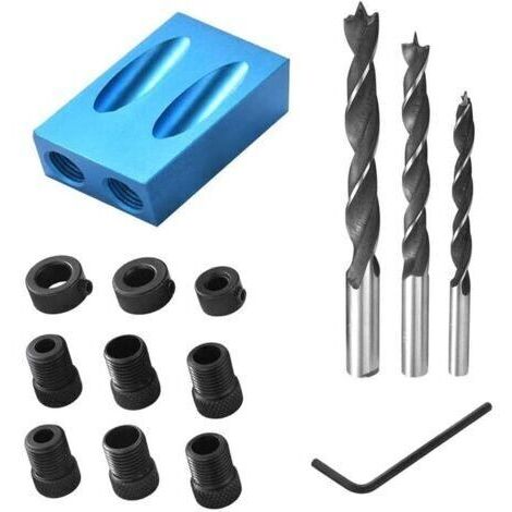 Ede Gabarit de Percage Oblique, accessoire pour une perceuse Poche avec Forets Positionneur de Menuisier Guide de Percage pour Coin à Bois avec Adaptateur pour Trou de 6/8/10mm