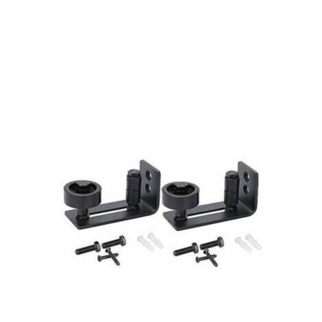 Ede Guide de porte coulissante robuste pour porte de grange, butée 8 en 1 en acier au carbone noir design de fond encastré, panneau de sol et de porte, rouleau réglable, système de fixation murale