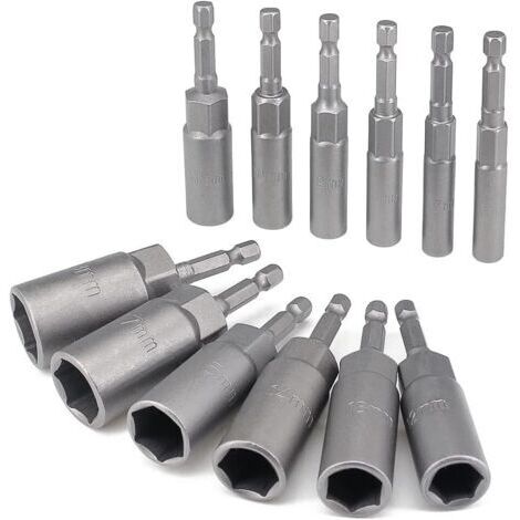 Ede Jeu de 12 douilles profondes de 6 à 19 mm, embouts de tournevis à tige hexagonale de 6,35 mm, tournevis à percussion longue portée, extracteur de boulons, douilles pour outil électrique à changeme