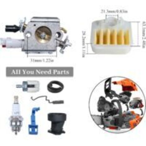 Ede Kit de carburateur pour Husqvarna 340 345 346 XP 350 351 353 Remplacement OEM 503283208 avec filtre à air, bougie d'allumage, tuyau de carburant, collecteur d'admission, etc.