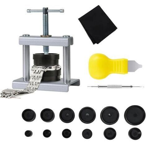 Ede Kit de presse pour réparation de montres - Kit d'outils d'insertion - Presse à boîtier avec 12 plateaux de pression