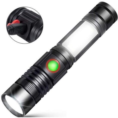 Ede Lampe torche LED COB puissante et rechargeable par USB, 500 lumens, portable et zoomable, idéale pour voiture, garage, atelier, camping et bricolage.