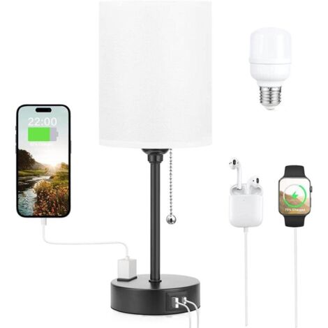 Ede Lampes de table 3 températures de couleur - 2700K 3500K 5000K Lampes de chevet avec ports USB C et A, lampes à chaînette pour chambres à coucher avec prise secteur, lampes de chevet avec base en m