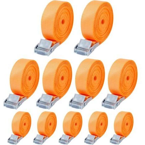 Ede Lot de 10 Sangle d'Arrimage，25mm x 4m Sangle de Serrage，Sangle Porte Velo avec Boucle de Fermeture，Selon DIN en 12195-2, adapté aux camionnettes, Motos, camions Marchandises liées, Orange