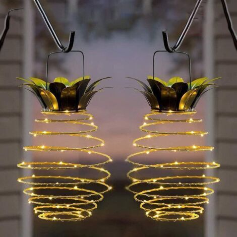 Ede Lot de 2 lanternes solaires suspendues d'extérieur – Lampe solaire ananas étanche à 60 LED pour jardin, cour, porche, pelouse, arrière-cour