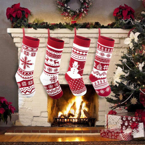 Ede Lot de 4 chaussettes de Noël en tricot de , grandes chaussettes de Noël rustiques pour décorations de vacances en famille(1)