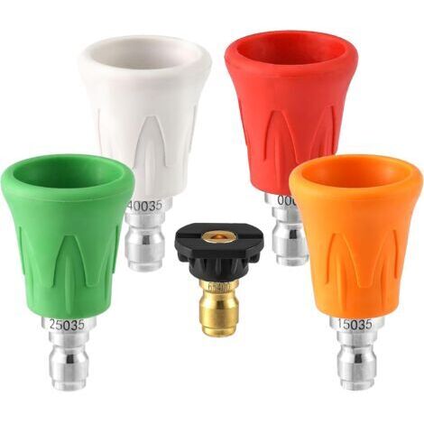Ede Lot de 5 embouts de nettoyeur haute pression en acier inoxydable avec protection en caoutchouc, raccord rapide 6,35 mm, orifice 3,5 mm