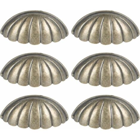 Ede Lot de 6 boutons en forme de coquillage, boutons de porte rétro, boutons de tiroir de meuble, boutons de commode, boutons de meubles de cuisine, boutons de placard