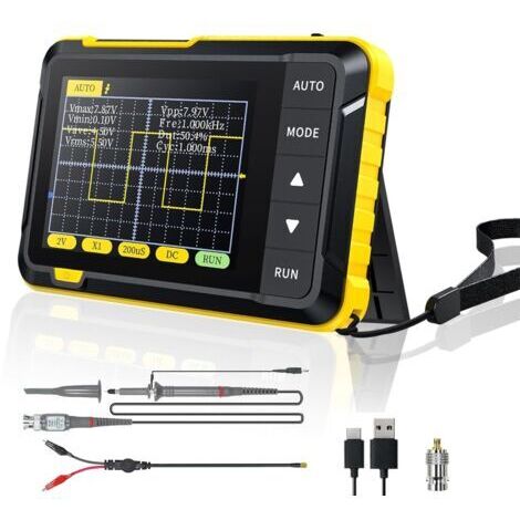 Ede Oscilloscope portatif, oscilloscope 400V 200 kHz 2,5 MS/s oscilloscope à taux d'échantillonnage en temps réel avec fonction de mise à niveau OTA, instrument d'oscilloscope de transport