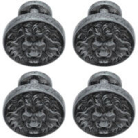 Ede Poignée de porte de placard en alliage avec tête de lion, boucle solide style antique moderne, un seul trou, boucle ronde, 399 pièces, tête de lion, argent antique..DEBUNS