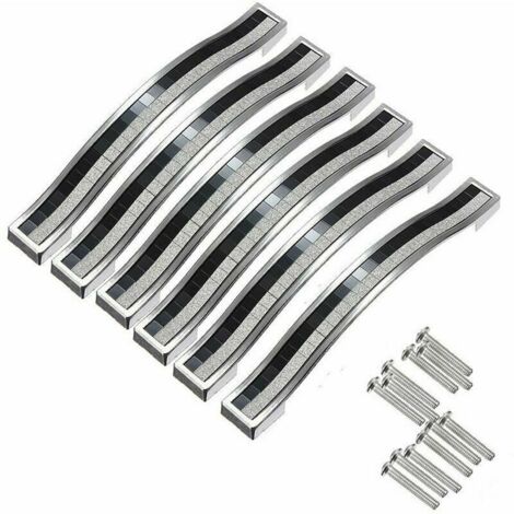 Ede Poignée de porte décorative en cristal (lot de 6, 96 mm), pour tiroir, armoire, poubelle, penderie, argent et noir.