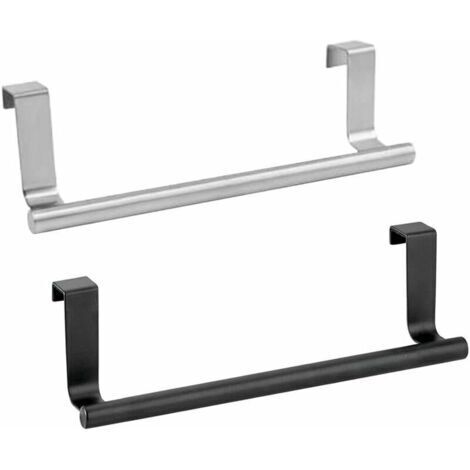 Ede Porte Serviette Cuisine 2 Pièces Porte Torchons Porte Armoire Accrocher Porte-Serviette sans Percer Porte-Torchon à Suspendre sur Un Placard Acier Inoxydable Barre Porte Torchon Noir Argenté