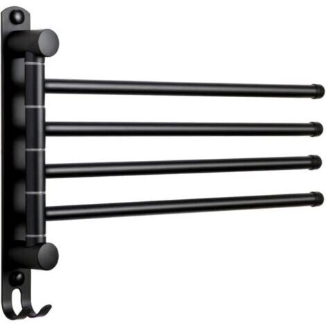 Ede Porte-serviettes mural rotatif à 180° en acier inoxydable avec 4 barres et 4 tiges de suspension - Noir