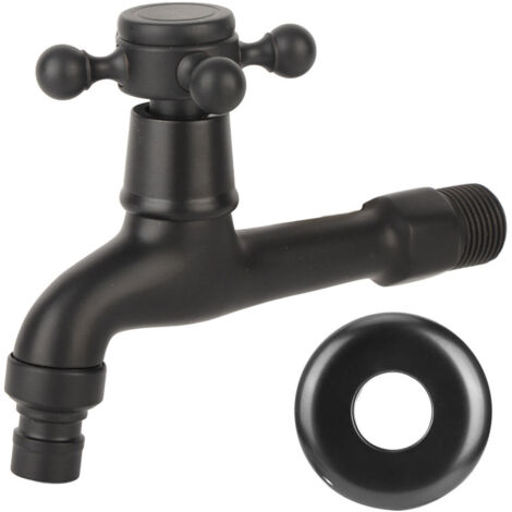 Ede Robinet de salle de bain froide simple rétro, Robinet de Lavabo mural en laiton antique G1/2 pouce, Robinet de salle de vadrouille mural à poignée croisée, Noir
