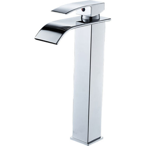 Ede Robinet de salle de bain, mitigeur d'évier à haute cascade, robinet de lavabo rectangulaire au design moderne, vanne en céramique à économie d'eau, métal chromé de haute qualité.
