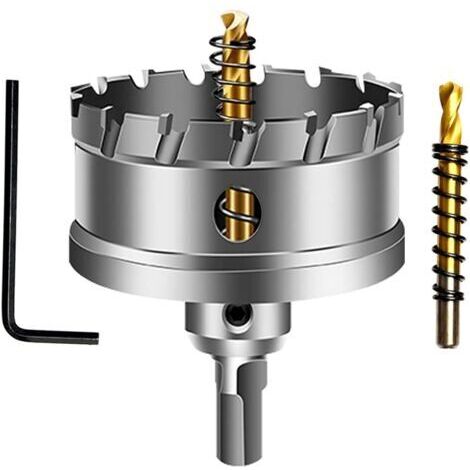 Ede Scie-cloche en carbure de tungstène 60 mm, foret TCT avec 2 forets pilotes plaqués titane pour acier inoxydable, tôle et métal.