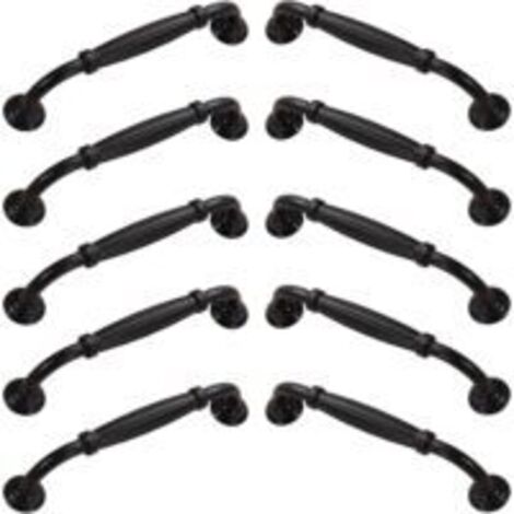 Ede Sollbry Lot de 10 poignées de porte de placard en alliage d'aluminium avec vis pour meubles de cuisine et de chambre, noir, 128 mm