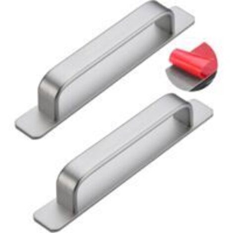 Ede Sollbry Lot de 2 poignées de porte coulissantes auto-adhésives, poignées de porte de grange, poignées de meuble en alliage d'aluminium, autocollant, bouton de meuble (180 mm, argent)