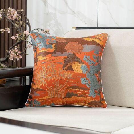 Ede taie d'oreiller simple 30x50 à motif floral orange Housse de coussin douce en jacquard à motif paysage pour canapé de salon