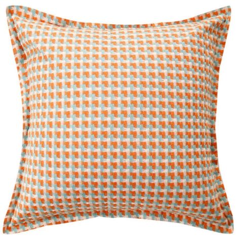 Ede Taie d'oreiller simple à carreaux orange frais 60x60 Taies d'oreiller en coton et lin à motif pied-de-poule, coussins de tête de lit, coussins de dossier, coussins de salon, housses de coussins de