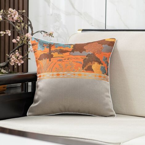 Ede Taie d'oreiller simple couleur champagne 30x50 Housse de coussin douce en jacquard à motif paysage pour canapé de salon