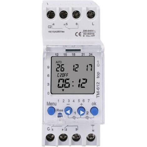 Ede TM612 220 VCA 16 A 6 broches 2 NO 2 NC 2 canaux Grand écran LCD Horloge programmable 24 h avec deux sorties relais Minuterie 2 NO (TM612 12 V)