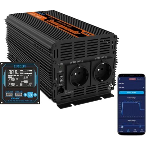 EDECOA convertisseur 12v 220v 230v Pur Sinus 2000w 2X USB télécommande Pro onduleur sélectionner Le Type de Batterie FLD AGM Gel LiFePo4 Mode ECO