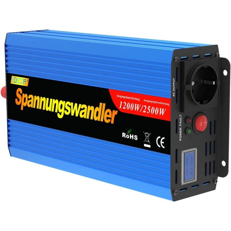 EDECOA Convertisseur 12v 220v convertisseur de Tension 1200w transformateur 12v 230v Onde sinusoïdale modifiée 1200w avec écran LCD et câbles