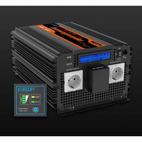 Edecoa – Onduleur 24V 220V pur sinus 3500W – Écran LCD – Protection thermique – Télécommande incluse – Pour camping-car et installations hors réseau