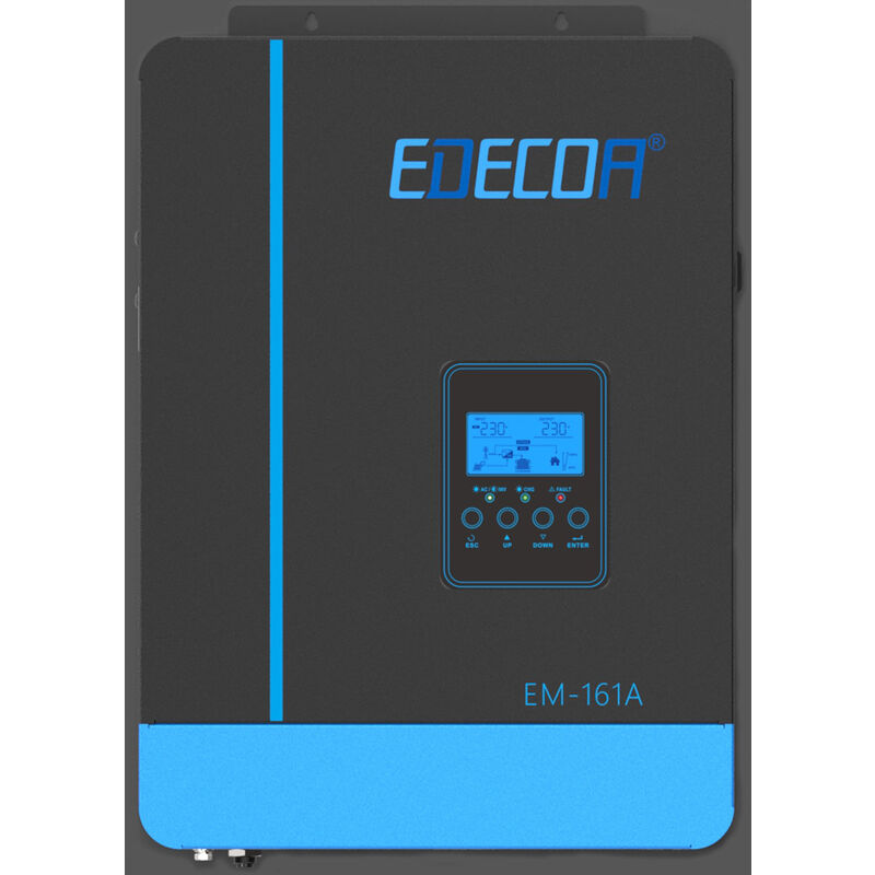 Edecoa - Onduleur Hybride 12v 1600w mppt 80A 2.2KVA/1600W 220v Pur Sinus (Off-Grid) Chargeur Solaire avec Chargeur de Batterie, réseau prioritaire,