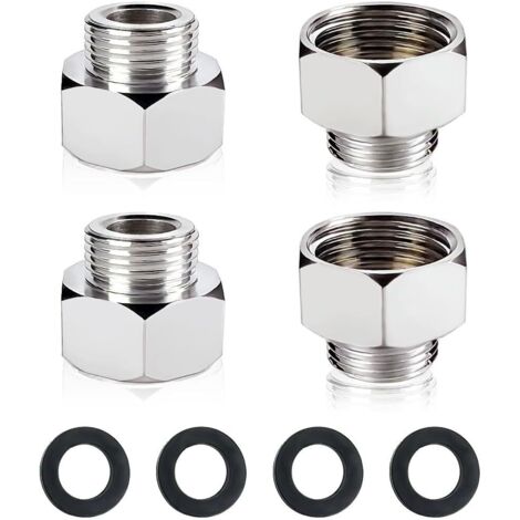 Edelstahl-Anschlussstück mit variablem Durchmesser (1/2 bis 3/8 Zoll), Wasserzulaufschlauchadapter für Küchen- und Badezimmerarmaturen, Kompressionsschlauchanschluss (4er-Pack)