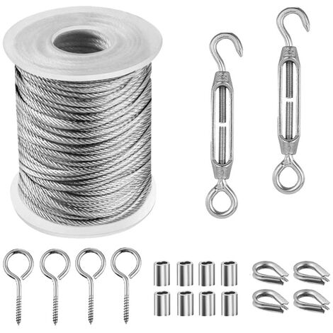Edelstahl-Drahtseil, hängendes Edelstahlseil, Outdoor-Wäscheleine, Outdoor-Stahl-Wäscheleine, Outdoor-Drahtseil, Wäscheleine (15M)