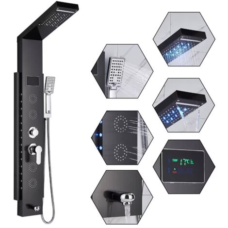 ONYZPILY Edelstahl Duschpaneel mit Handdusche und schwarzem Duschsystem mit 5 Duschmodi