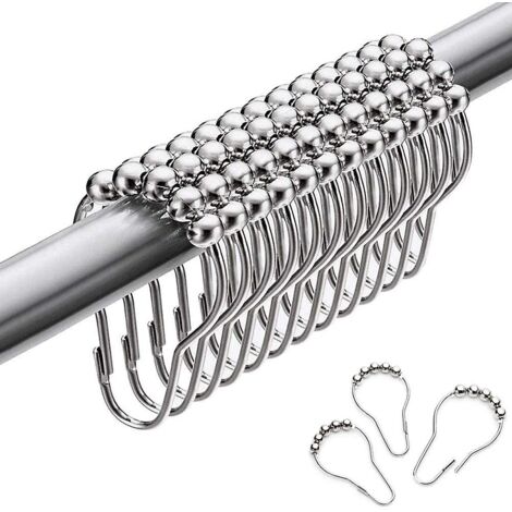 Edelstahl-Duschringe, 12 Stück Duschvorhanghaken, kleine S-Haken für Badezimmer-Duschstange (Silber)