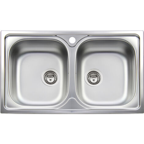 Edelstahl-Einbauspüle 2 Becken 86 cm