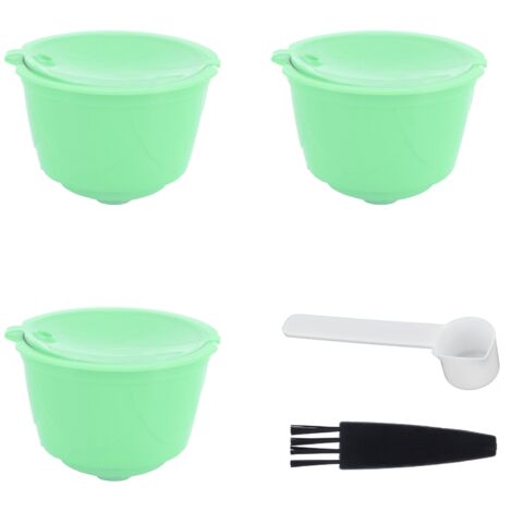 Edelstahl-Filterkaffeekapsel-Set für DOLCE GUSTO Maschine (Grün, 3 Kapseln, 1 Löffel, 1 Bürste)