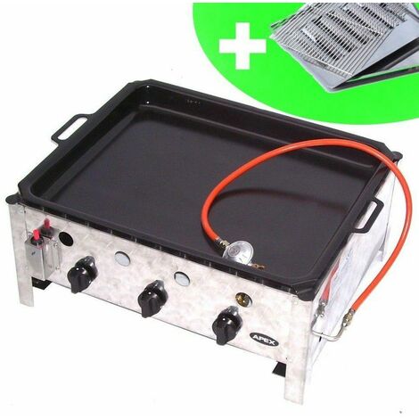 EDELSTAHL GASBRÄTER 10 kW 3 flammig GASGRILL BRÄTER GRILL BBQ Grillwagen Pfanne Set 4